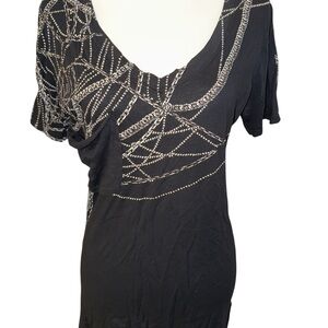 Affliction Black and Silver Chain Print Short Sleeve Tee